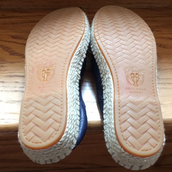 Cole Haan navy pinch marine classics  leather jute wedges size 7 made in India - Picture 4 of 10